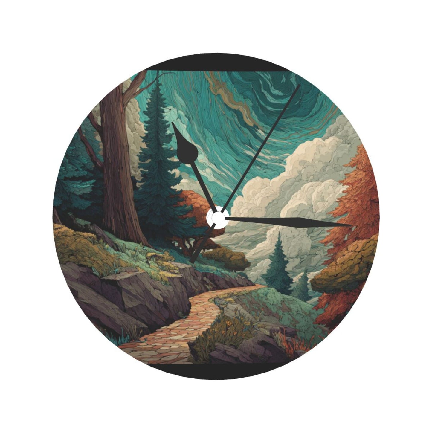 Nordic Forest Art Wall Clock – Silent Quartz Movement Decorative Timepiece (10 Inch / 25cm)