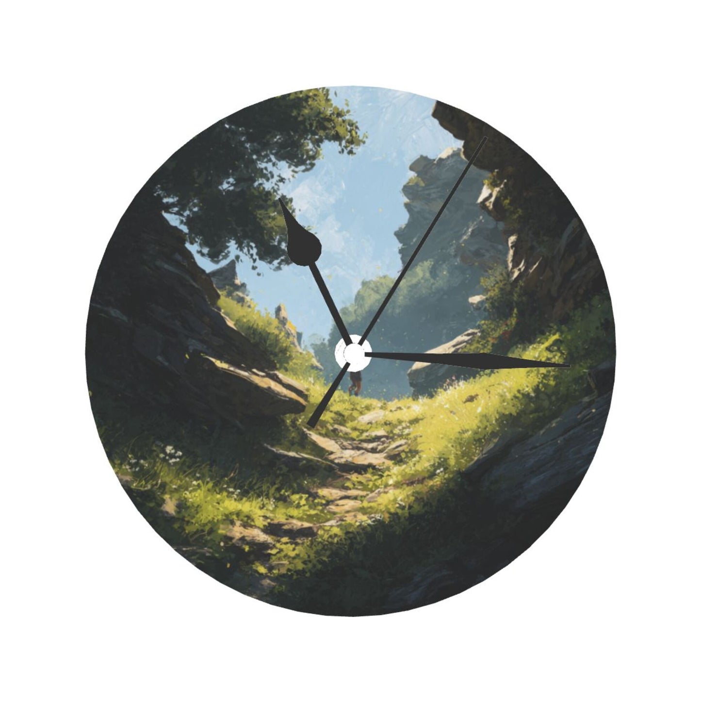 Mountain Pathway Scenic Wall Clock – Silent Quartz Movement Decorative Timepiece (10 Inch / 25cm)