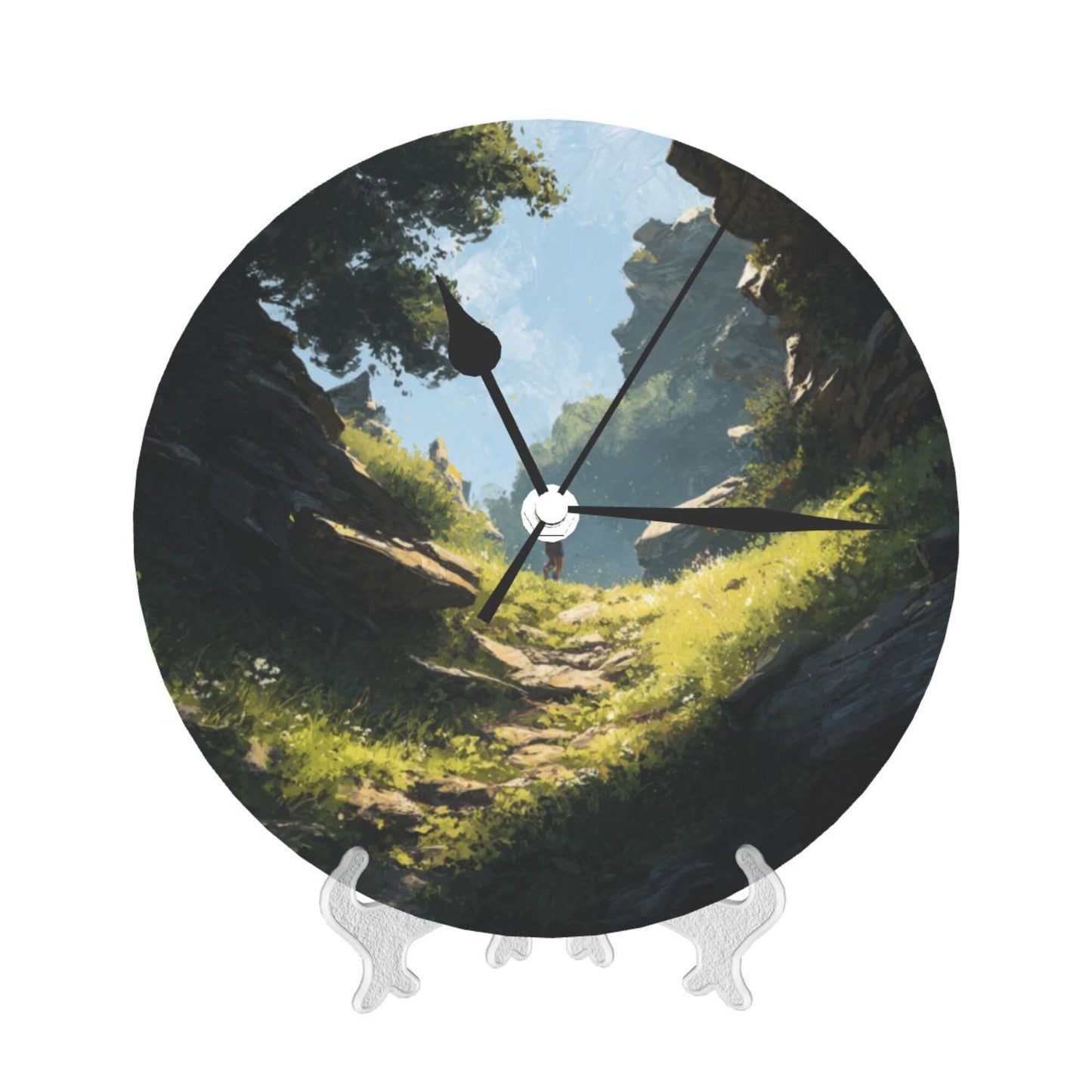 Mountain Pathway Scenic Wall Clock – Silent Quartz Movement Decorative Timepiece (10 Inch / 25cm)