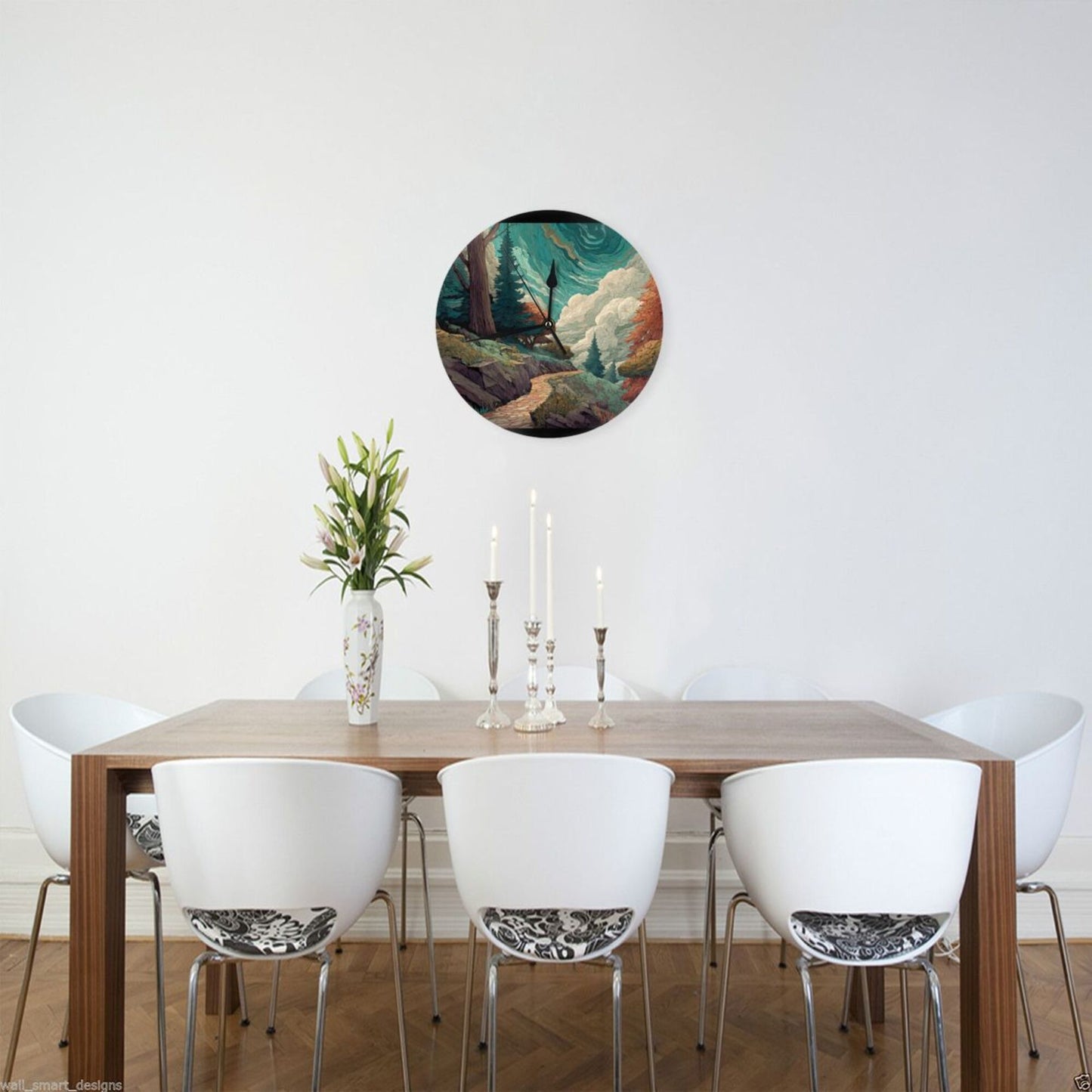 Nordic Forest Art Wall Clock – Silent Quartz Movement Decorative Timepiece (10 Inch / 25cm)