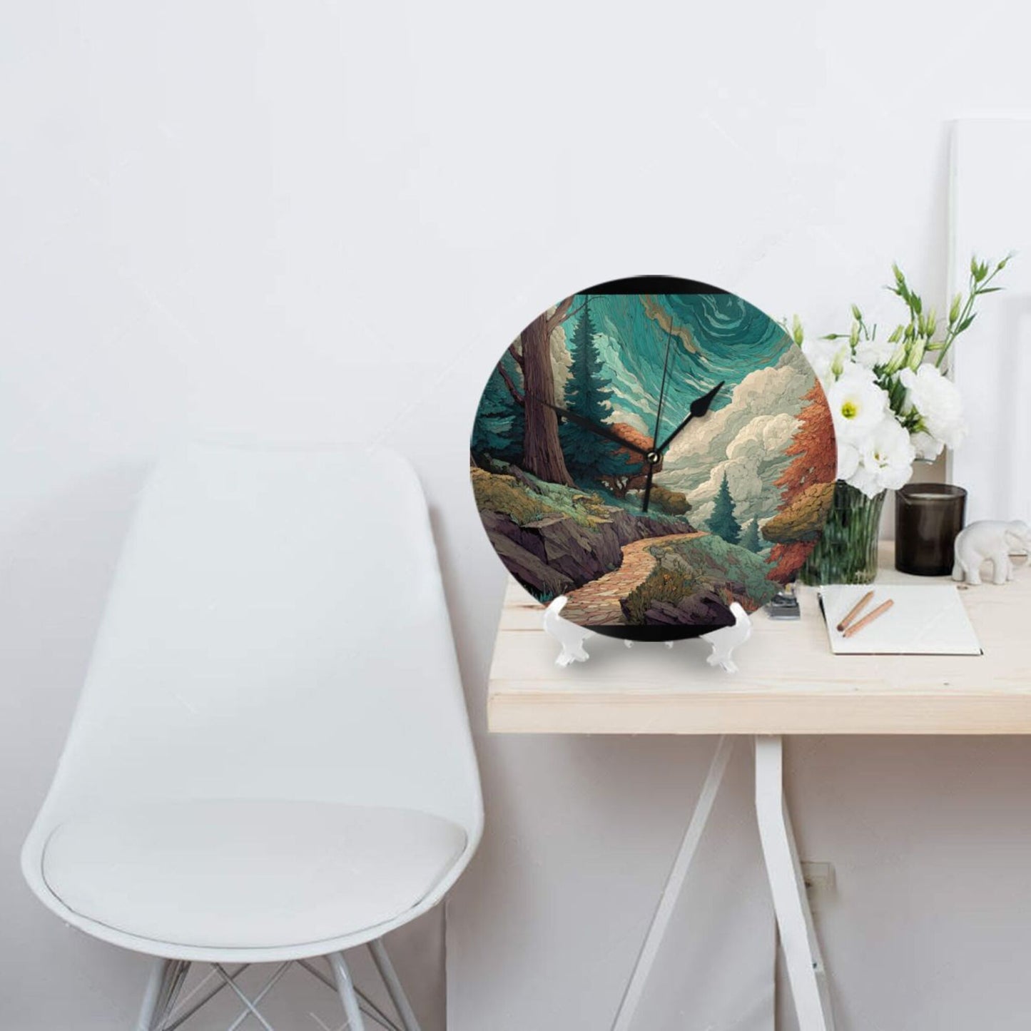 Nordic Forest Art Wall Clock – Silent Quartz Movement Decorative Timepiece (10 Inch / 25cm)