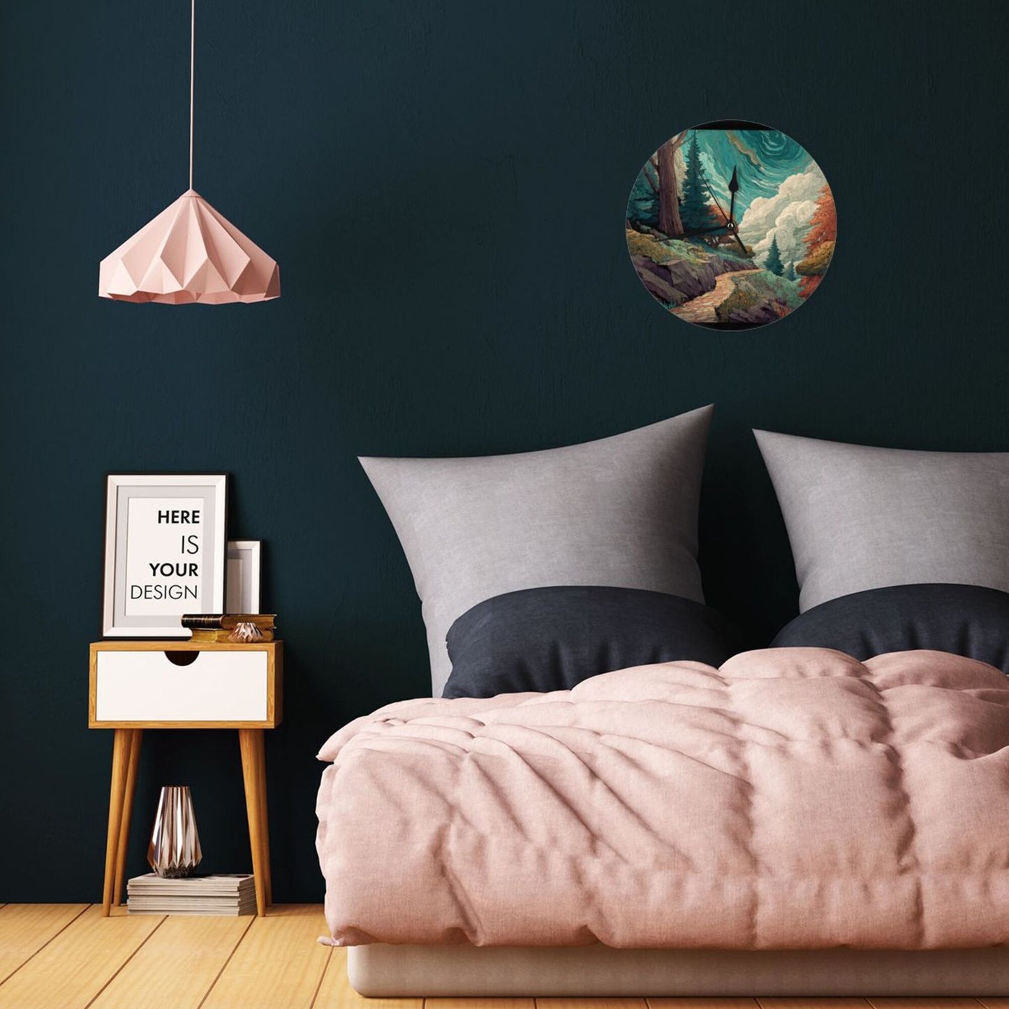 Nordic Forest Art Wall Clock – Silent Quartz Movement Decorative Timepiece (10 Inch / 25cm)