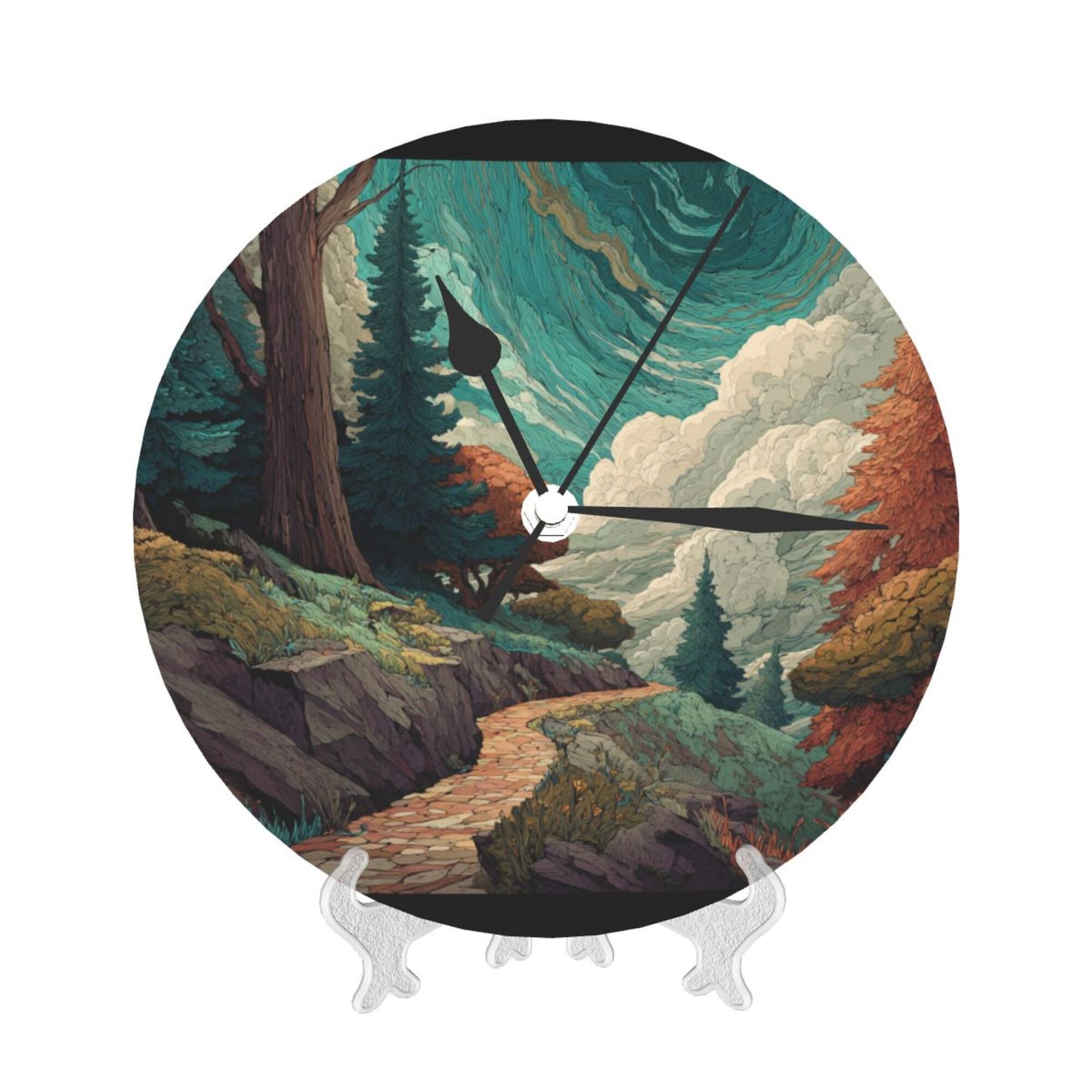 Nordic Forest Art Wall Clock – Silent Quartz Movement Decorative Timepiece (10 Inch / 25cm)