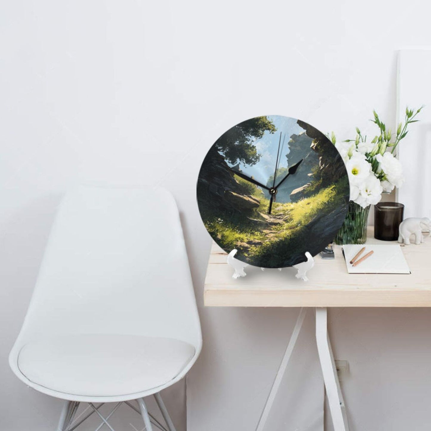 Mountain Pathway Scenic Wall Clock – Silent Quartz Movement Decorative Timepiece (10 Inch / 25cm)
